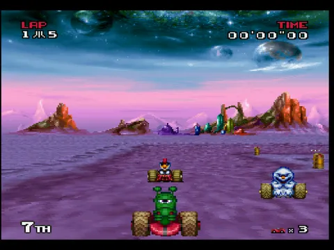 Atari Karts: Race start on a purple alien plain, lap 1 of 5
