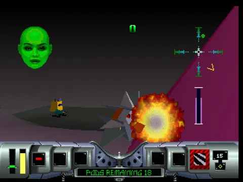 Cybermorph: A fireball beside the ship; 18 pods remaining