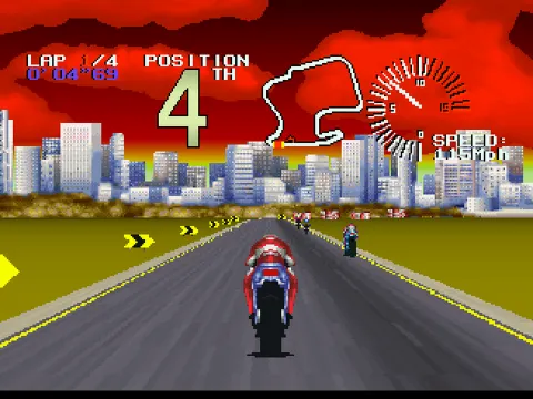 Super Burnout: Fourth place at about 115 mph, a city skyline ahead
